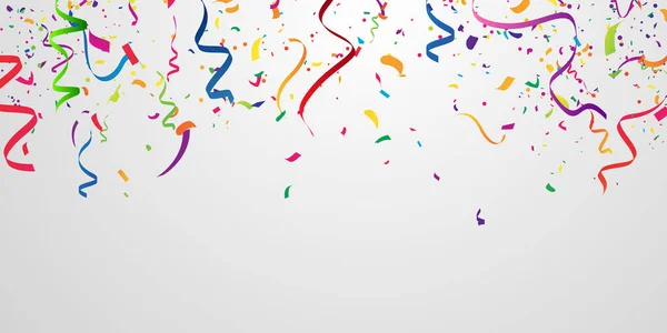 Konfeti ve renkli kurdeleler. Kutlama arkaplan şablonu