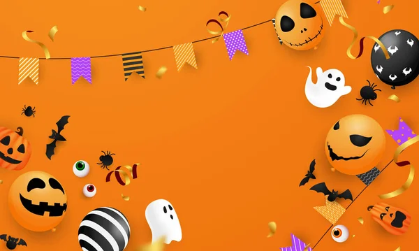 Halloween Carnival Background Palloncini Viola Arancio Concept Design Party Illustrazione — Vettoriale Stock