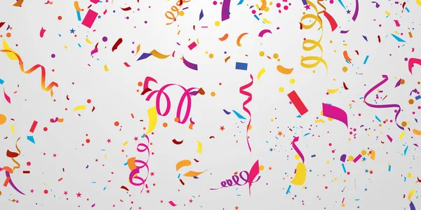 Konfeti ve renkli kurdeleler. Kutlama arkaplan şablonu