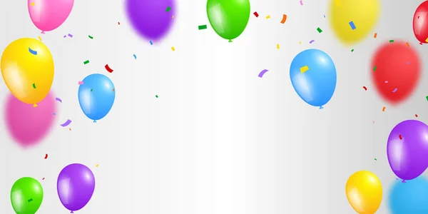 Balões Confetti Fundo Colorido Celebração — Vetor de Stock
