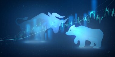 Borsa, diyagramlı ekonomik grafik, iş ve mali kavramlar ve raporlar, soyut teknoloji iletişim konsepti vektör arka planı