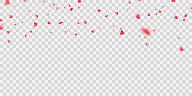 Sevgililer Günü, afiş şablonu. Konfeti kalp kurdeleleri. Lüks tebrik kartı..