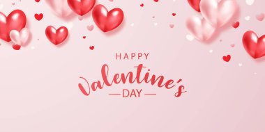 Sevgililer Günü arkaplanı güzel kalp balonları ile süslenmiş. Vektör illüstrasyonu