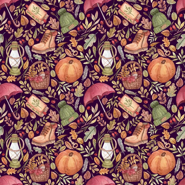 Ручной Рисунок Акварелью Уютную Осеннюю Тему Темный Фон Листьями Ромашками — стоковое фото