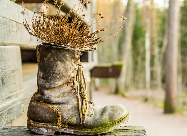 Gamla slitna läder boot Stockbild