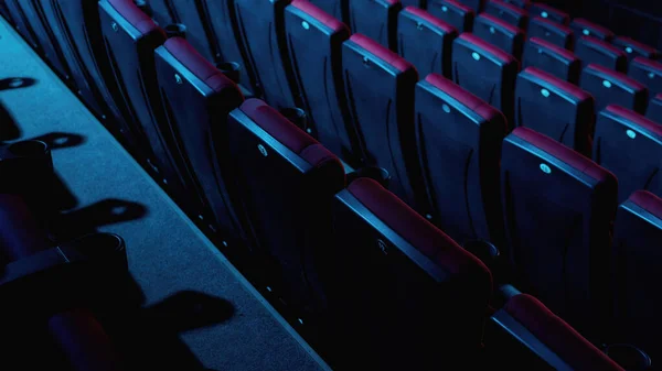 Close up shot of cinema seats in an empty movie theater — Stock Photo, Image