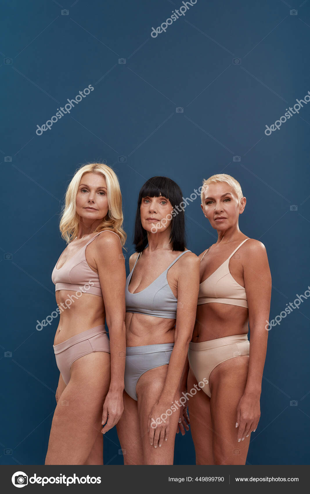 Age is just a number. Three caucasian mature women in underwear