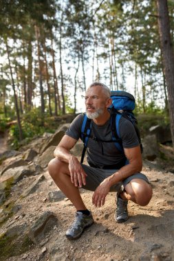 Handsome middle aged caucasian man squatting
