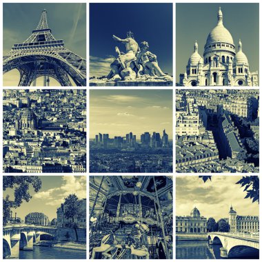 Vintage collage of different landmarks in Paris clipart
