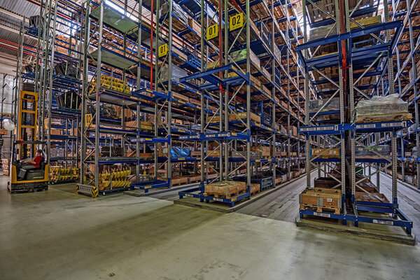 Large warehouse with tiered storage