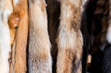 Doğu pazarındaki tilki kuyruğu hediyelik eşyalarının yakın çekimi.