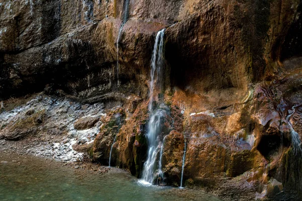 苔むした石の上を流れる小さな渓流 — ストック写真