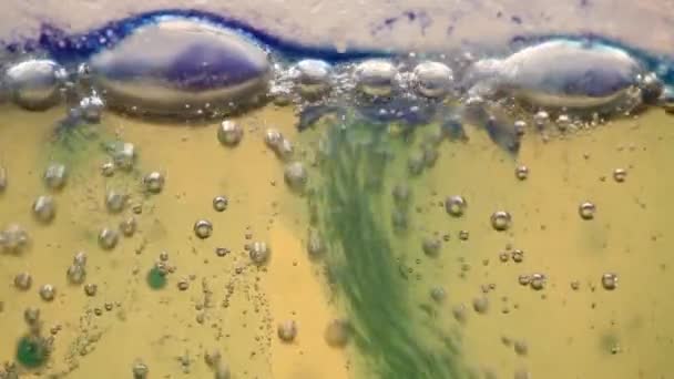 Effervescent mix of oil, water and colorful ink. Moving bubbles — Stock Video