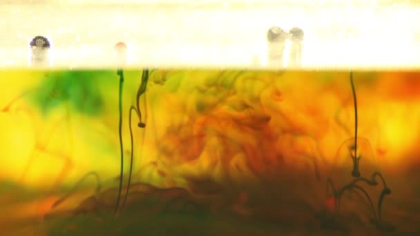 Šumivý mix oleje, vody a barevný inkoust. Pohybující bubliny — Stock video