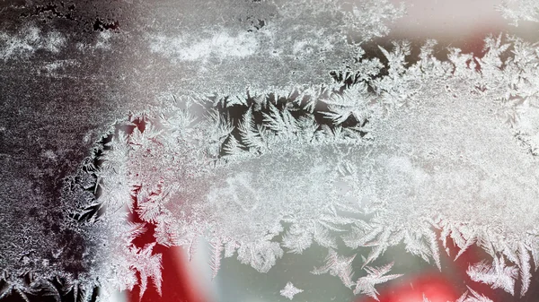 Flores de gelo em vidro - textura e fundo. Alta resolução e detalhes nítidos e bonitos — Fotografia de Stock