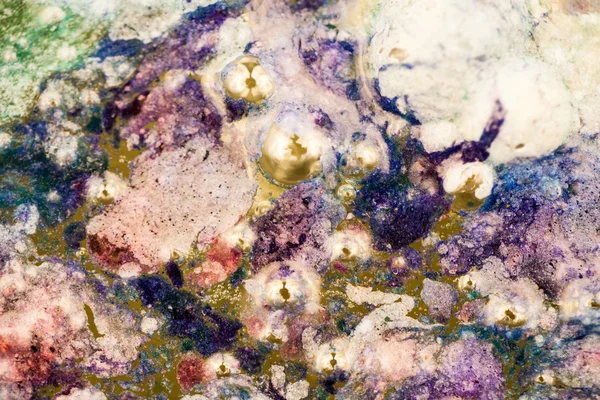 Abstract composition with mix of oil, water and colorful ink with bubbles — Stock Photo, Image