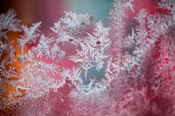 Flores de hielo sobre vidrio - textura y fondo. Alta resolución y detalles nítidos y hermosos —  Fotos de Stock