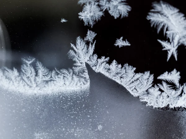 Flores de hielo sobre vidrio - textura y fondo. Alta resolución y detalles nítidos y hermosos —  Fotos de Stock