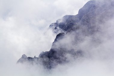 Peyzaj bucegi Dağları, Güney Karpatlar-Romanya çok sisli bir günde bir parçası