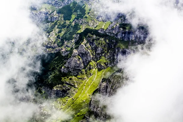 Peyzaj bucegi Dağları, Güney Karpatlar-Romanya çok sisli bir günde bir parçası — Stok fotoğraf