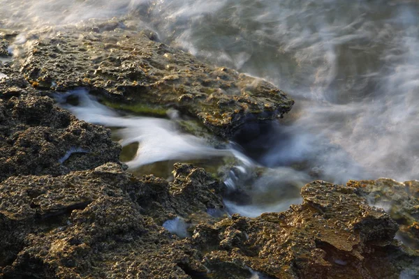 Aegean shore in Greece, Thassos island - waves and rocks - long exposure photography — Stock Photo, Image