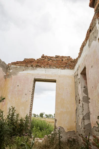 Parts of a ruined house with dramatic sky - different textures and herbs