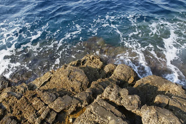 Orilla del mar Egeo en Grecia, isla de Tasos - olas y rocas — Foto de Stock