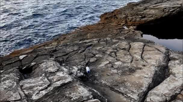 Air laut dan bebatuan di pulau Thassos, Yunani, di samping kolam alami yang disebut Giola — Stok Video