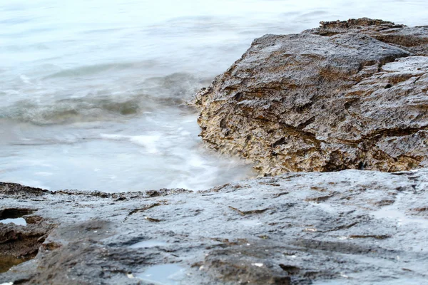 Aegean shore in Greece, Thassos island - waves and rocks - long exposure photography — Stock Photo, Image