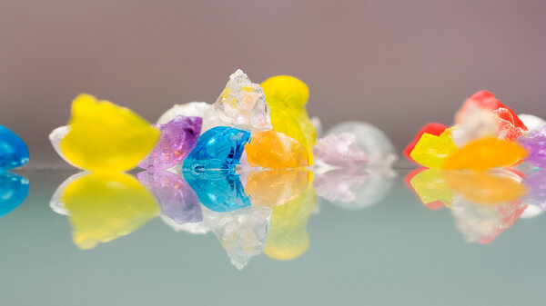 Abstract textures and patterns of broken jelly balls with reflexions