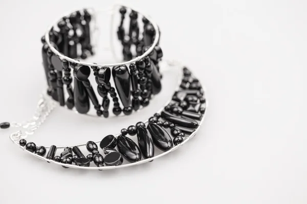 Silver jewels with onyx stones — Stock Photo, Image