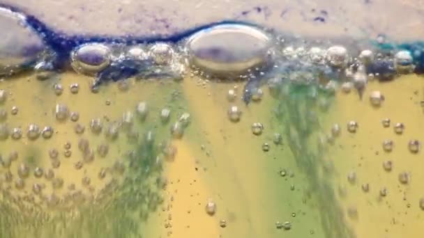 Mélange effervescent d'huile, d'eau et d'encre colorée — Video