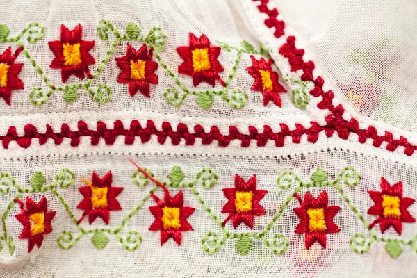 Rumuński tradycyjny bluzka - tekstury i tradycyjne motywy, vintage — Zdjęcie stockowe