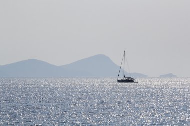 su, gemi ve mount athos arka plan - Ege Adaları, Yunanistan ile peyzaj