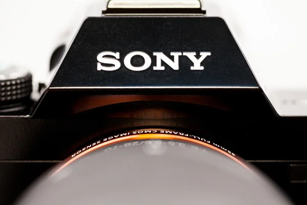 27. 10. 2015, ökenlo, Rumänien, belysande redaktionella foto och Detaljer för Sony a7 mirrorless kameran med objektivet. Med makroobjektiv och mjukt fokus — Stockfoto