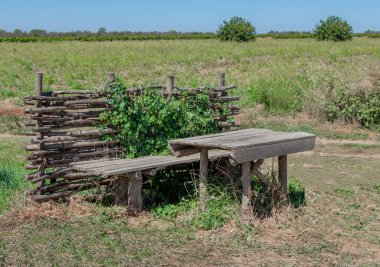 Sahada dinlenme yeri. Tablo ve bank.
