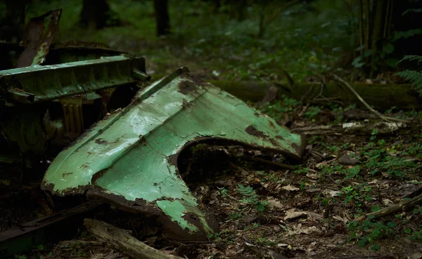 Старое Гнилое Крыло Автомобиля Загрязняет Экологию Леса — стоковое фото