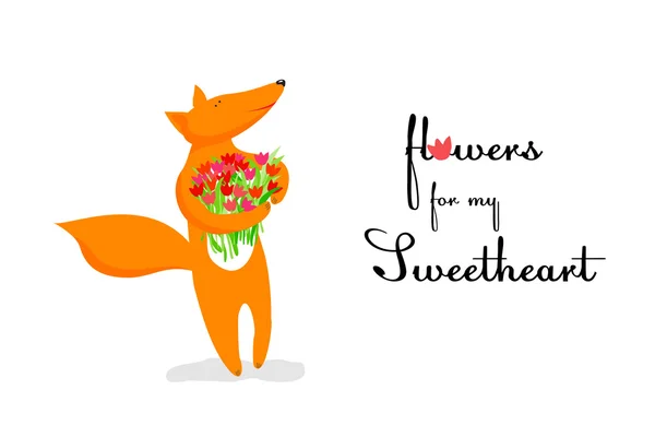 Fox love flowers — Stock Vector