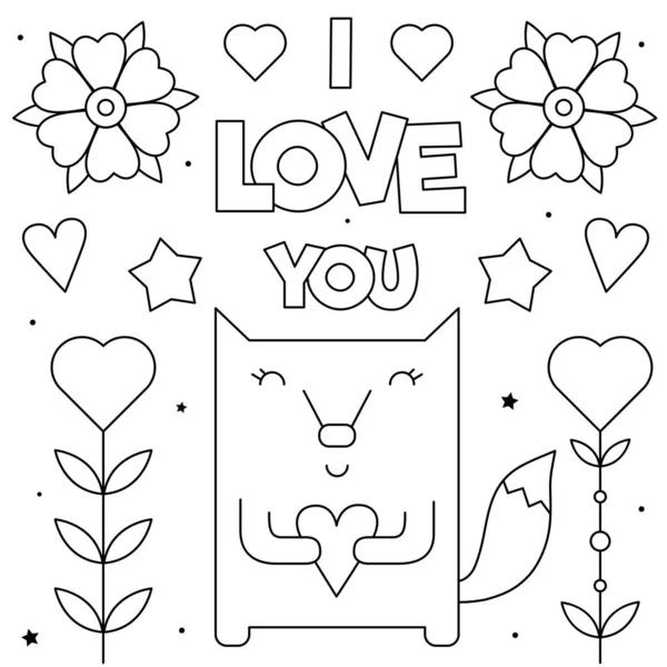 Je t'aime. Coloriage. Illustration vectorielle du renard. — Image vectorielle