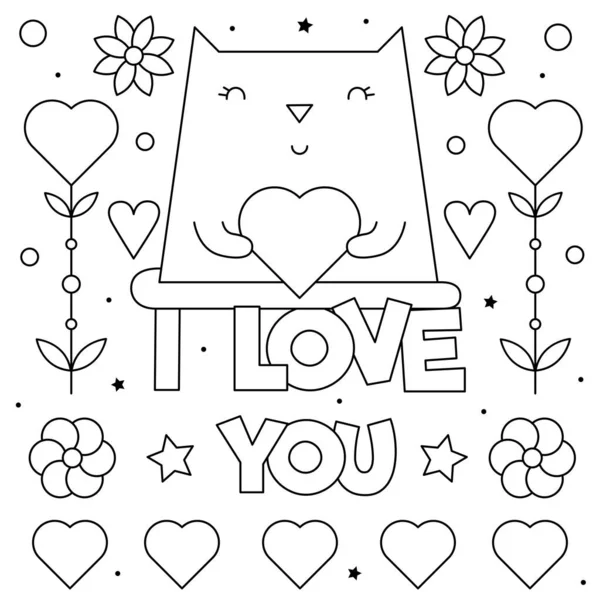 Je t'aime. Coloriage. Illustration vectorielle d'un chat. — Image vectorielle