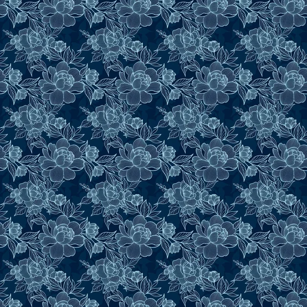 Kusursuz desenli, soyut çiçekli, koyu bir arka planda hafif maviyle çizilmiş motifler. Tekstil, kumaş, duvar kağıdı, ambalaj ve dijital tasarımlar için mükemmel..