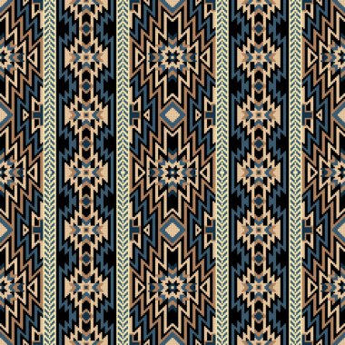 Amerikan Yerlisi ya da Güneybatı Tekstil 'inden esinlenilmiş kusursuz dikey pikseller. Özellikler ayrıntılı geometrik semboller, zigzag çizgileri ve siyah, bej ve mavi çizgili kenarlıklar.