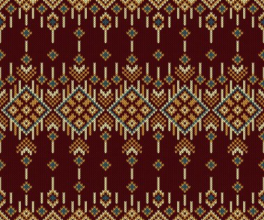 Altın, krema ve deniz yeşili geometrik elmaslar içeren geleneksel Fair Island / Nordic tarzında karmaşık, pürüzsüz dokuma deseni.