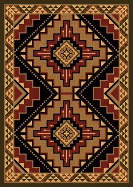 Geleneksel Amerikan Yerlisi geometrik halı deseni. Güneybatı etnik kabile tasarımı. Toprak tonlarında oklar ve elmaslar. Duvar halısı, battaniye ve ev dekorasyonu için..