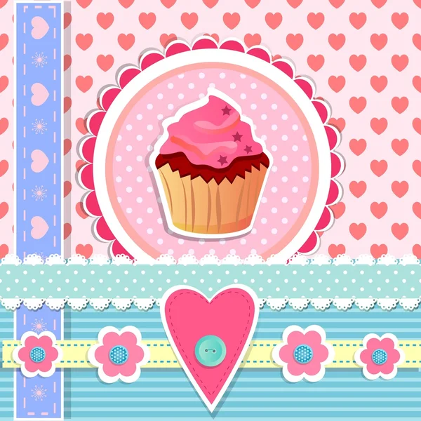 Valentins Tageskarte mit Cupcake — Stockvektor