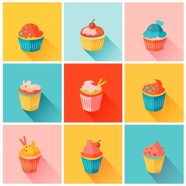 Set von verschiedenen Cupcakes — Stockvektor