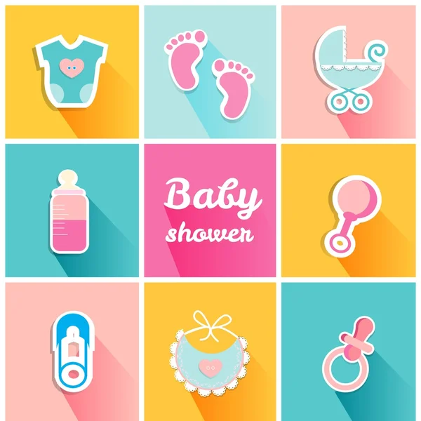 Baby Shower  Card with icons — Stock Vector