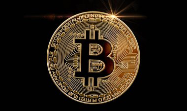 altın bir bitcoin ile siyah arkaplan