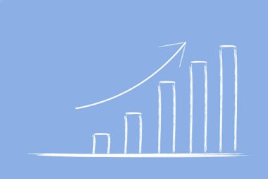 Borsa yatırımlarının mavi arka plandaki ticari mum çubuğu grafiği. Bullet noktası, grafik eğilimi.