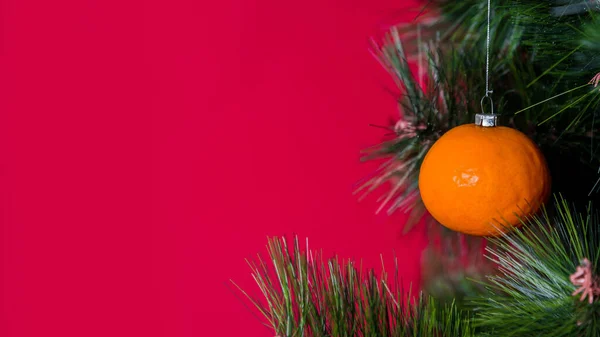 Wegański Baner Świąteczny Koncert Drzewo Ozdobione Jest Świeżymi Owocami Surowy — Zdjęcie stockowe